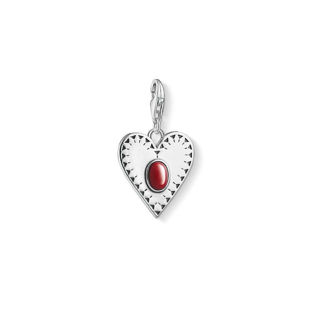 Colgante Charm corazón piedra roja