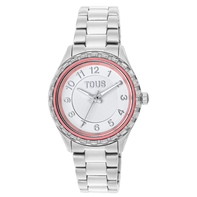TOUS - Reloj analógico con brazalete de acero y bisel interior de aluminio rosa Mini T-Bear