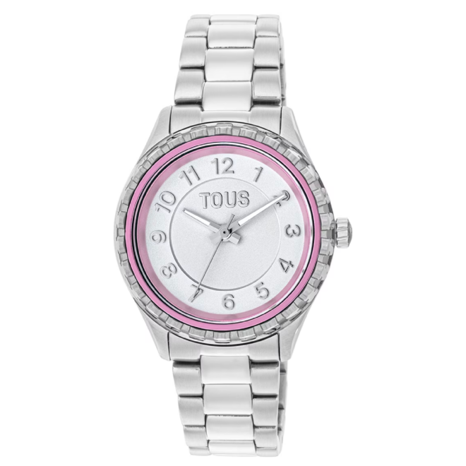 TOUS - Reloj analógico con brazalete de acero y bisel interior de aluminio malva Mini T-Bear