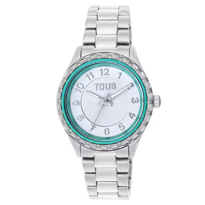 TOUS - Reloj analógico con brazalete de acero y bisel interior de aluminio menta Mini T-Bear
