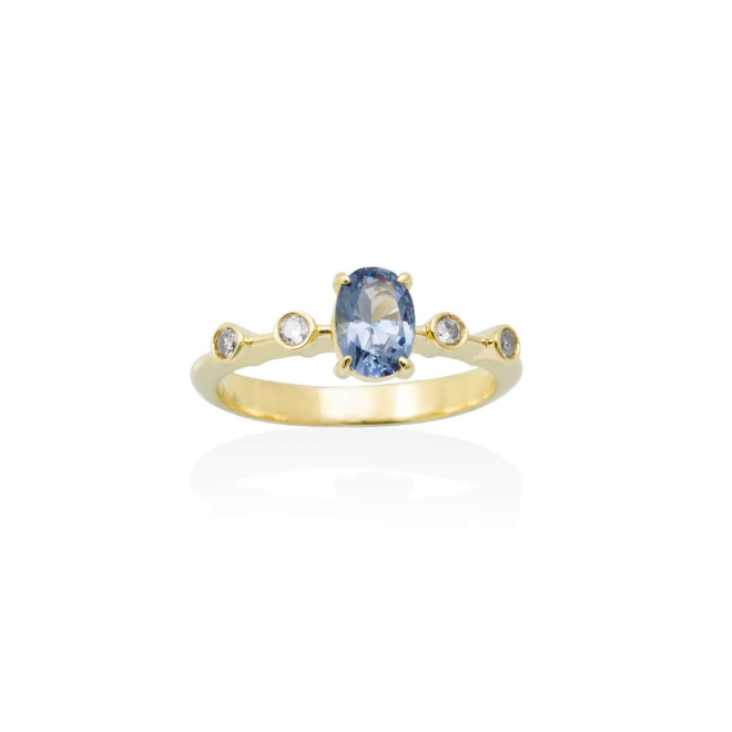 Anillo CANNES azul en plata dorada