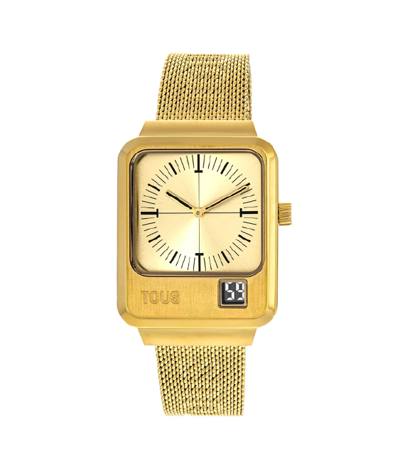 TOUS - Reloj analógico y digital con brazalete de acero IPG dorado MARS