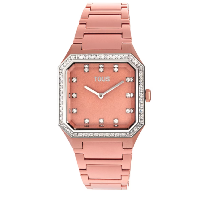 TOUS - Reloj analógico con brazalete de aluminio rose gold y zirconias Karat Squared 3000127100