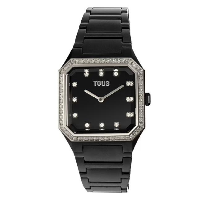 TOUS - Reloj analógico con brazalete de aluminio negro y zirconias Karat Squared 3000127200