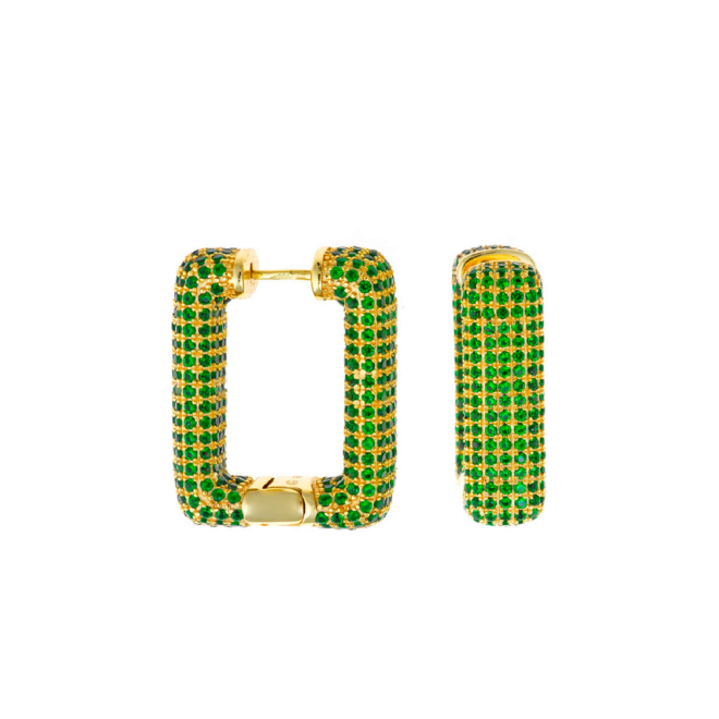 Salvatore Plata - Pendientes de plata con chapado en dorado y circonitas verdes