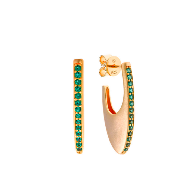 Salvatore Plata - Pendientes ovalados de plata con chapado en oro y circonitas verdes