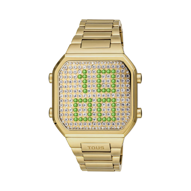 TOUS - Reloj digital con brazalete de acero IPG dorado y caja con leds D-BEAR