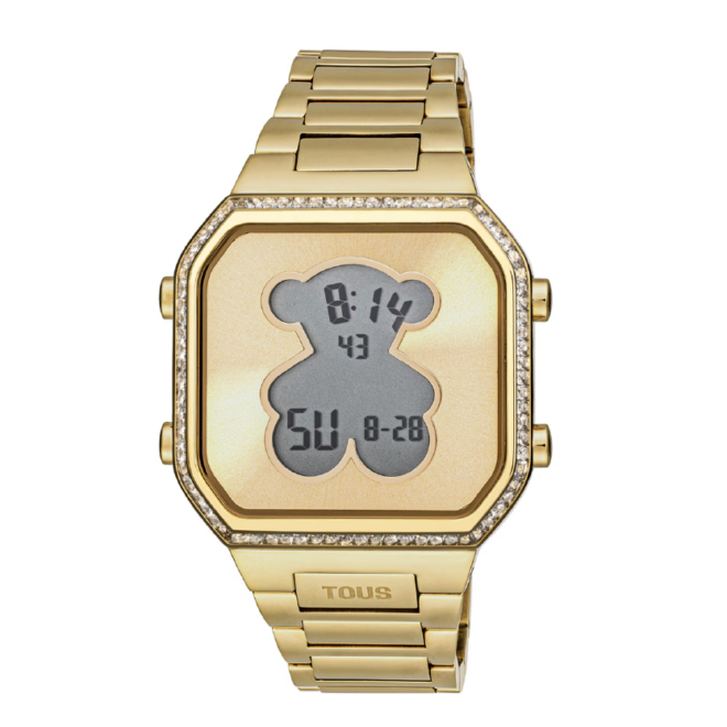 TOUS - Reloj digital con brazalete de acero IPG dorado y zirconitas D-BEAR