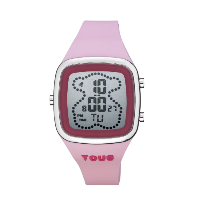 TOUS - Reloj digital con correa de silicona en color rosa y caja de acero TOUS B-Time
