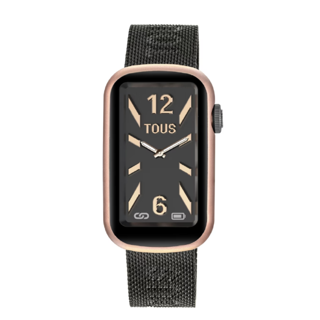 TOUS - Reloj smartwatch con brazalete de acero IP gris y caja de aluminio en color IPRG rosado TOUS T-Band Mesh