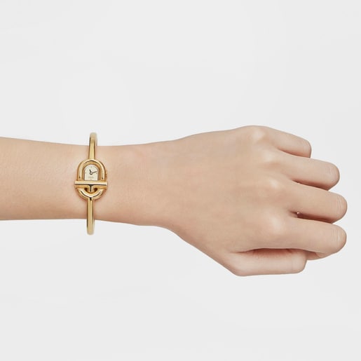 TOUS MANIFESTO Reloj analógico de acero dorado IPG con brazalete rígido