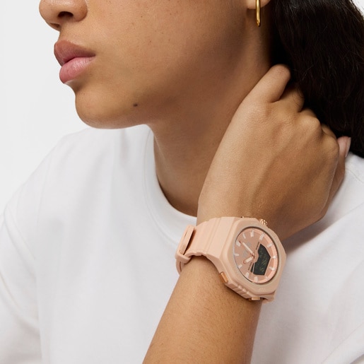 TOUS Bet Reloj analógico-digital acero rosa IPRG con brazalete de nylon rosa