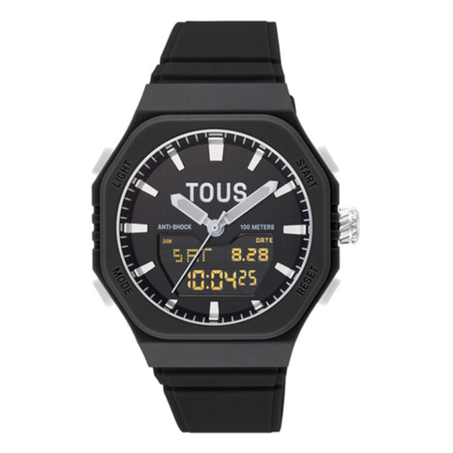 TOUS Bet Reloj analógico-digital de acero con brazalete de nylon negro