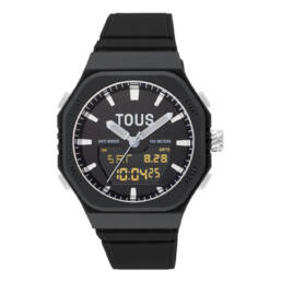 TOUS Bet Reloj analógico-digital de acero con brazalete de nylon negro