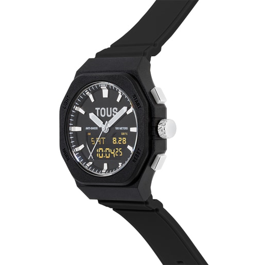 TOUS Bet Reloj analógico-digital de acero con brazalete de nylon negro