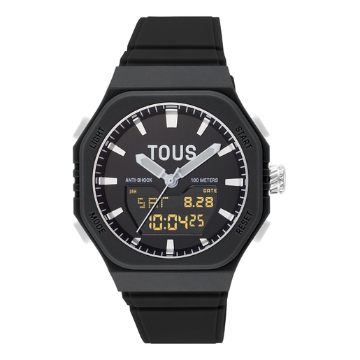 TOUS Bet Reloj analógico-digital de acero con brazalete de nylon negro