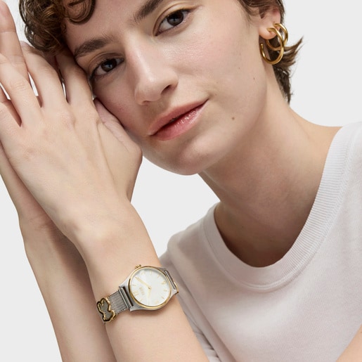 TOUS Epic Icon Reloj analógico de acero dorado IPG con brazalete de acero