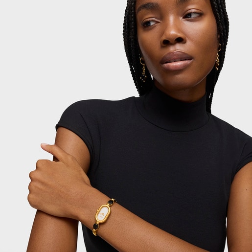 TOUS Color Reloj analógico de acero dorado IPG con ónix