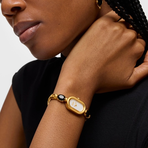 TOUS Color Reloj analógico de acero dorado IPG con ónix