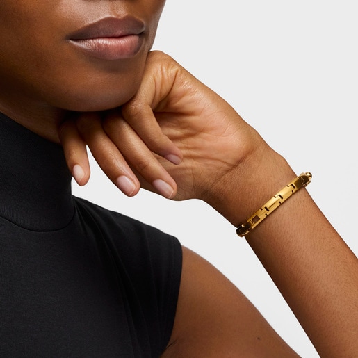 TOUS Color Reloj analógico de acero dorado IPG con ónix