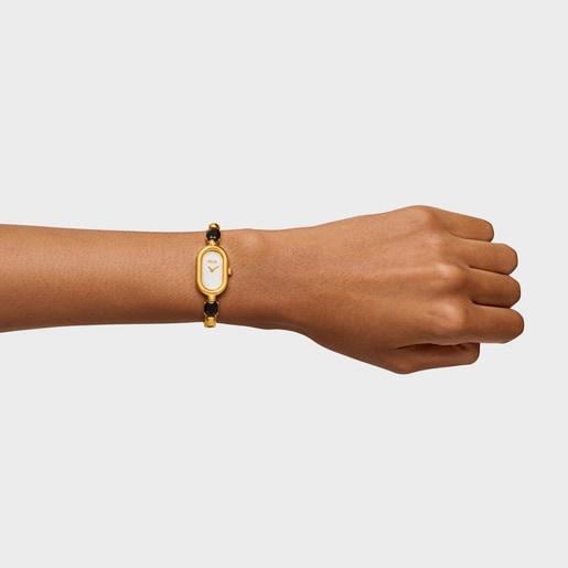 TOUS Color Reloj analógico de acero dorado IPG con ónix