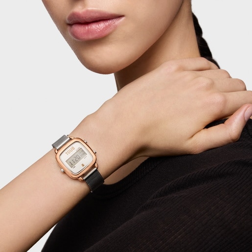 Reloj Digital Bicolor Tous con Brazalete de Acero D-Logo Mini