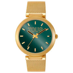 Reloj Analógico Tous con Esfera Verde y Brazalete Dorado S-Mesh Mirror