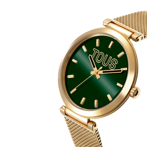 Reloj Analógico Tous con Esfera Verde y Brazalete Dorado S-Mesh Mirror