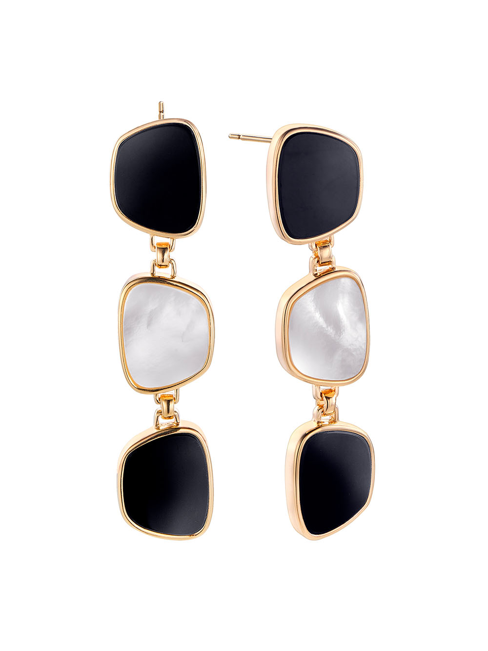 Pendientes Durán Exquse Charlot de plata dorada con madreperla y ágata negra 00512905