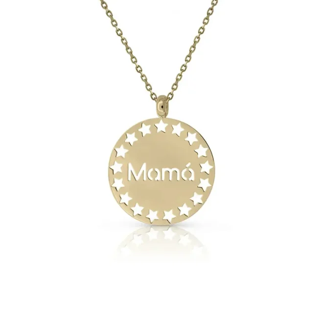 Collar LaPetra Mamá chapa estrellas en oro de 18k con cadena lisa 12847