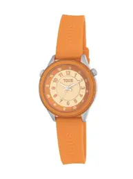 Reloj analógico Tous Mini Self Time de acero y silicona naranja 200358051