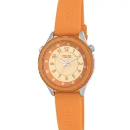 Reloj analógico Tous Mini Self Time de acero y silicona naranja 200358051