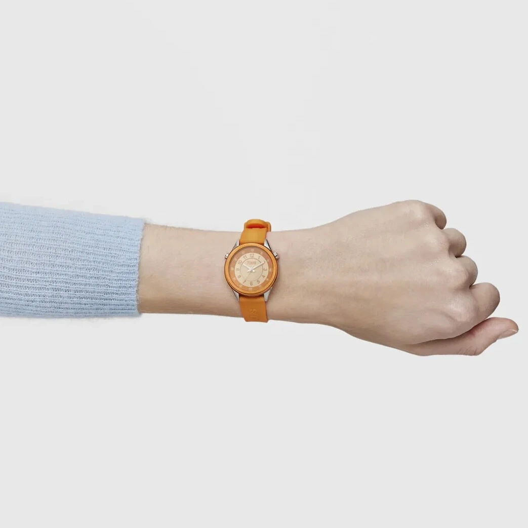 Reloj analógico Tous Mini Self Time de acero y silicona naranja 200358051