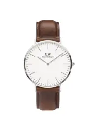 Reloj Daniel Wellington Classic St Mawes Silver con correa de cuero marrón y caja plateada DW00100021