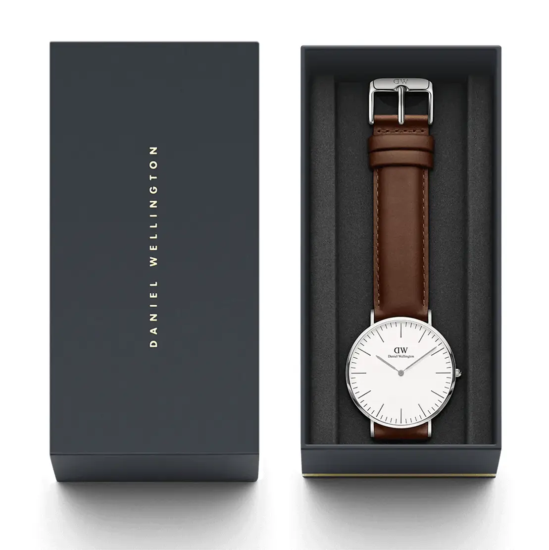 Reloj Daniel Wellington Classic St Mawes Silver con correa de cuero marrón y caja plateada DW00100021