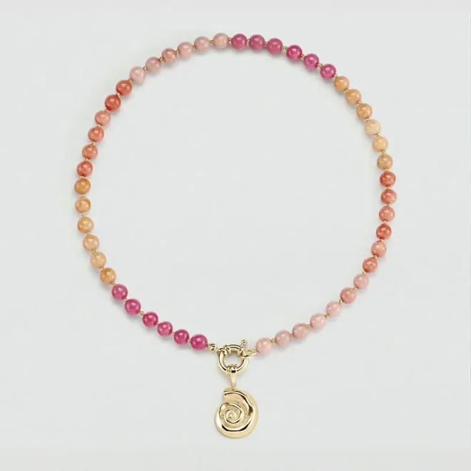 Collar corto AGATHA PARIS TIARE multicolor con jade tintado y colgante de caracola 02680423-256-TU