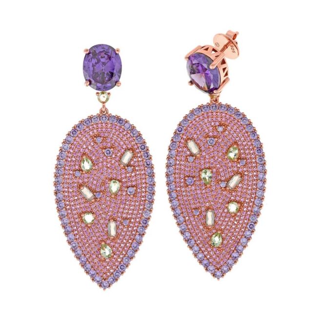 Pendientes hoja amatista y circonitas verdes Salvatore Plata 252A0086