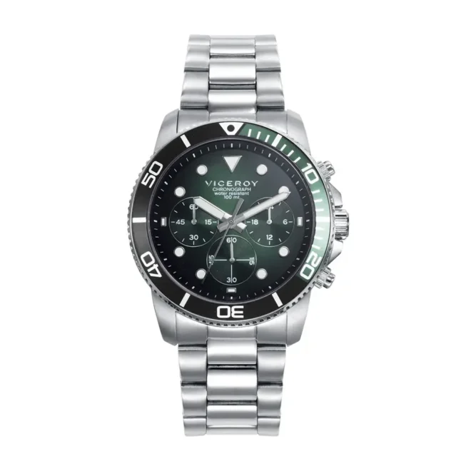 Reloj Viceroy cronógrafo de acero con bisel verde y negro 42453-77