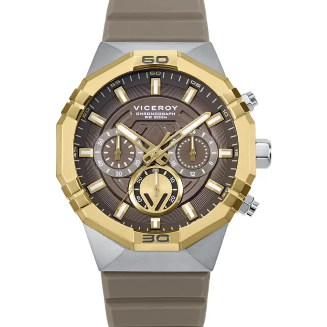 Reloj cronógrafo hombre Viceroy Neo esfera marrón y correa de silicona 45017-15