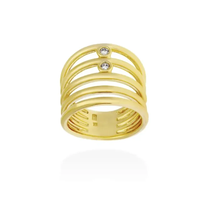 Anillo multiaros Marina García de plata con circonitas y baño dorado 91047SD