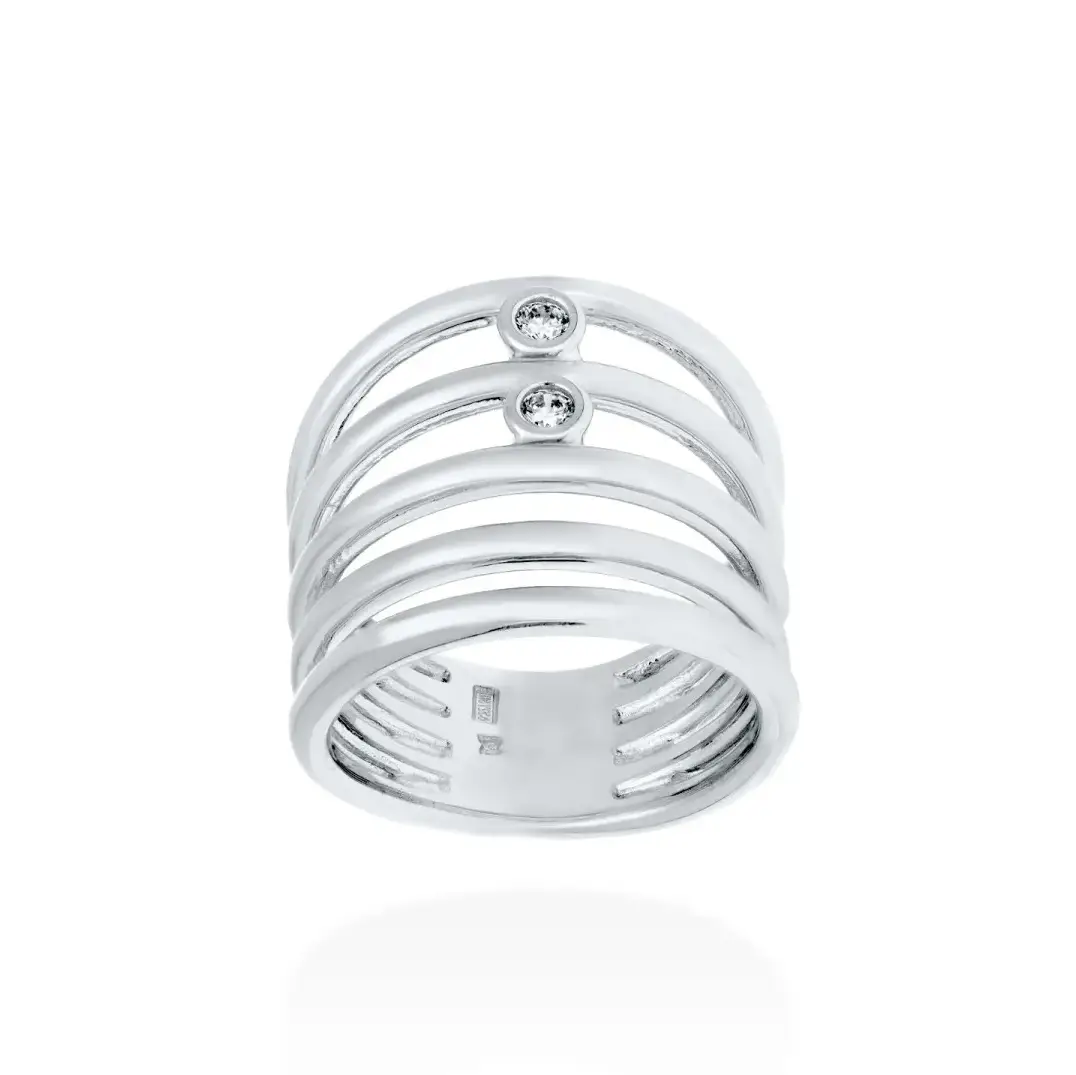 Anillo multiaros Marina García de plata con circonitas y baño dorado 91047SD