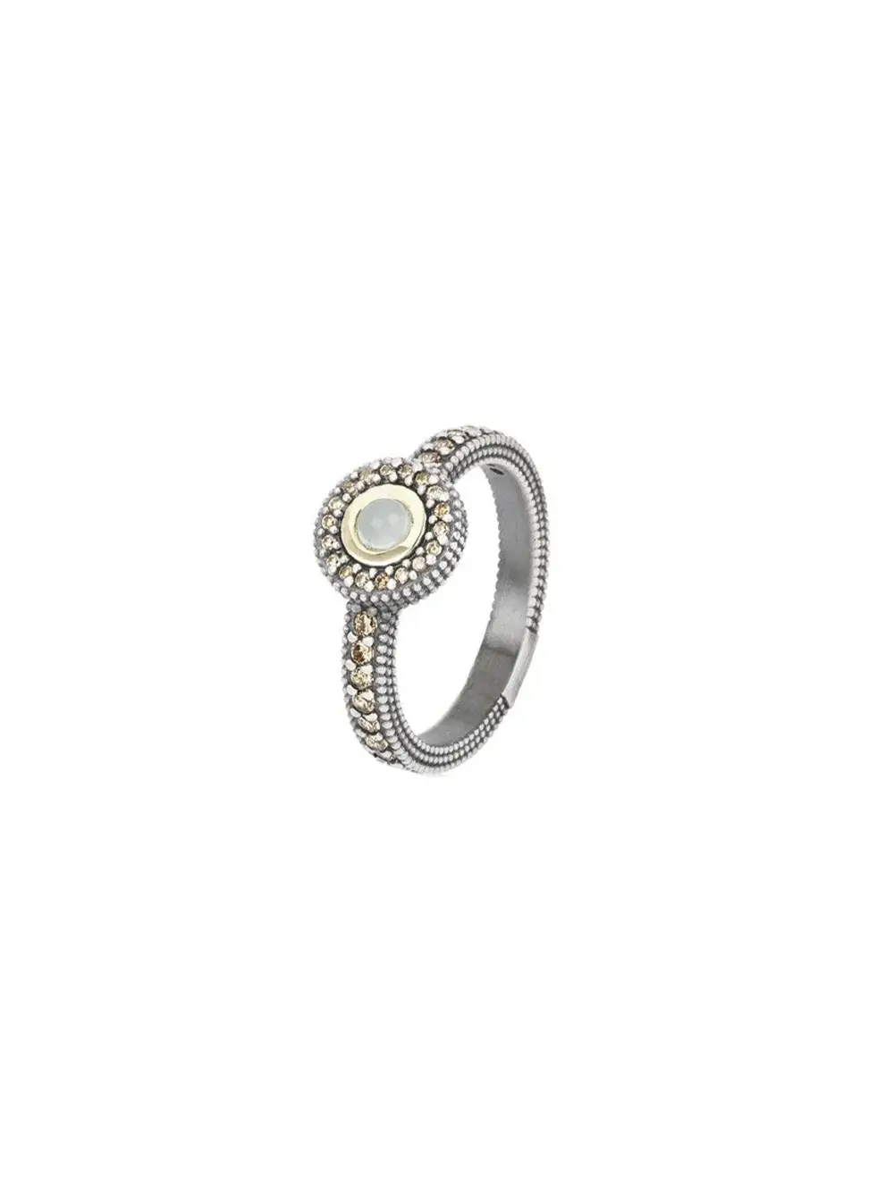 Anillo Sunfield Gorbeia de plata con calcedonia, oro amarillo y circonitas