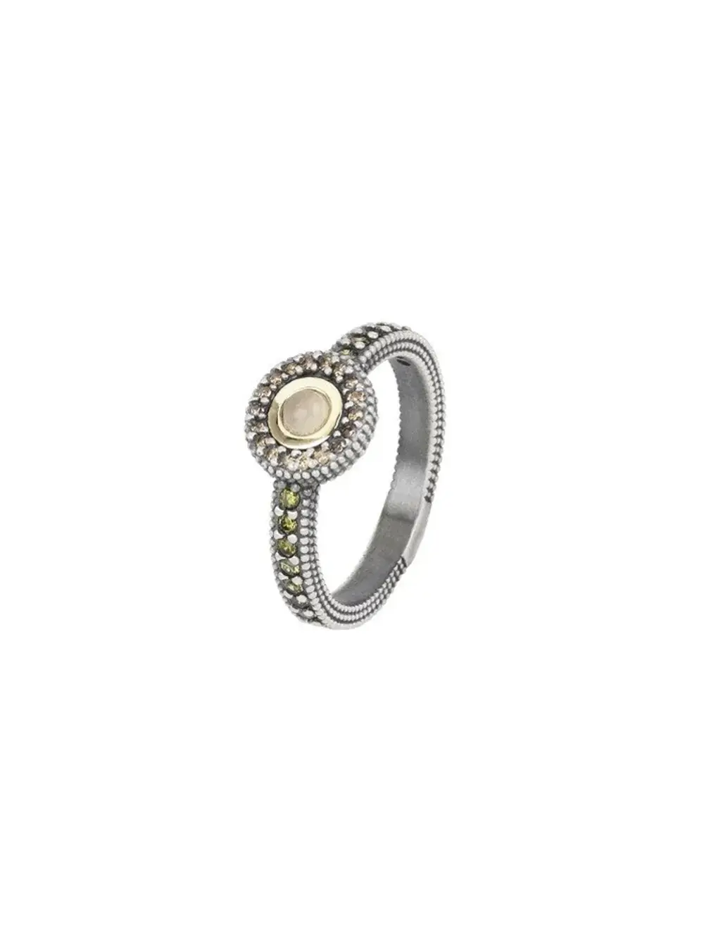 Anillo Sunfield Gorbeia de plata con cuarzo rosa, oro amarillo y circonitas