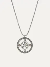 Colgante Sunfield Eiffel Round de plata envejecida con calcedonia, turmalina rosa y circonitas CL064090