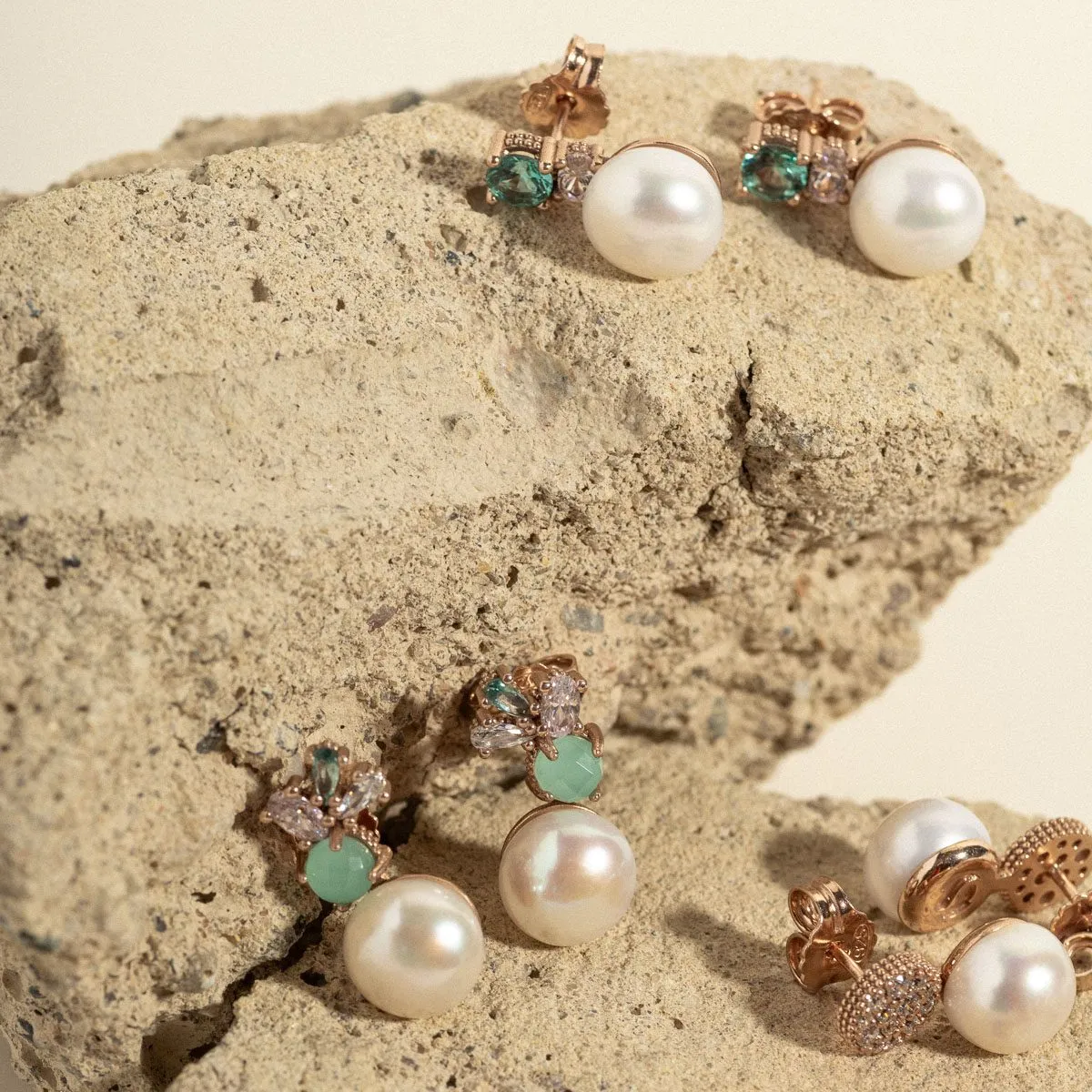 Pendientes Sunfield Némesis Coral de plata con calcedonia verde y circonitas PE065052/2