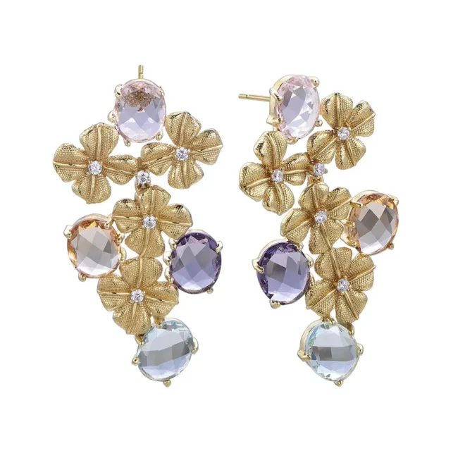 Pendientes Durán Exquse Edición Limitada en plata dorada con cuarzos multicolor diseño elegante 00513132