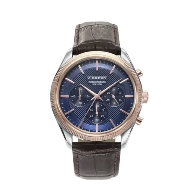 Pack reloj de hombre Viceroy correa de piel marrón con llavero a juego y esfera azul 401073-99