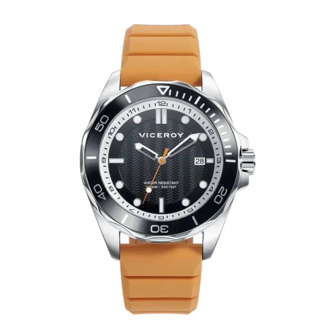 Reloj Viceroy de hombre Heat caja de acero con esfera negra y correa de silicona naranja 471161-57