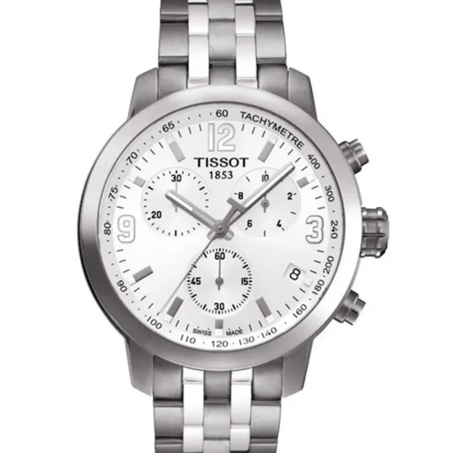 Reloj Tissot T055 42 mm acero, cuarzo, cristal de zafiro, esfera blanca, 20 ATM T0554171101700