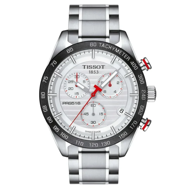 Reloj cronógrafo Tissot PRS 516 42 mm, bisel cerámico con taquímetro, acero y cuarzo suizo T1004171103100